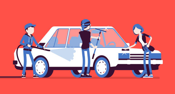 istock Car hand wash self-service facilities and young people 1097548916