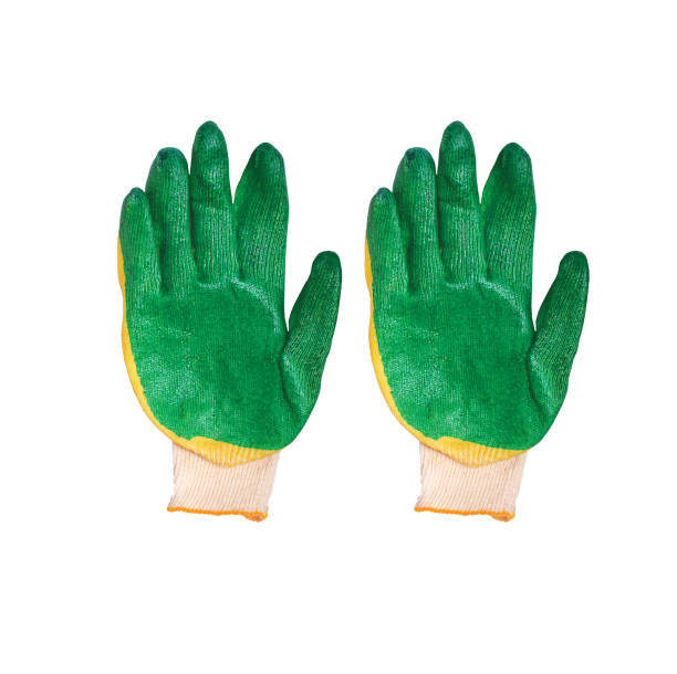 istock Green rubber gloves isolated on white background 1097558322