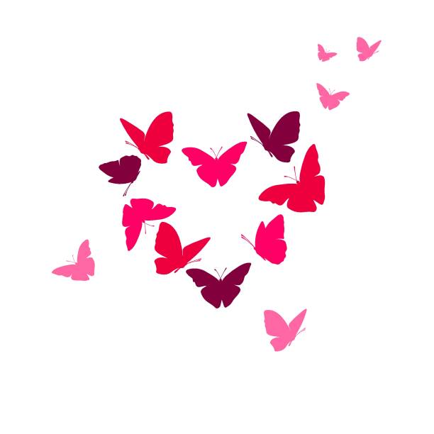 сердце бабочек день святого валентина карты - вектор - heart shape wing red vector stock illustrations