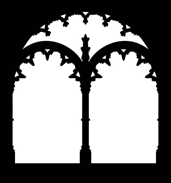 Menuelle window Silhouette of gallery window. Jeronimos Monastery, landmark of Lisbon, Portugal. Abbey stock illustrations