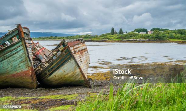 Abandoned And Ruined Boats Along Isle Of Mull Coastline Stock Photo - Download Image Now
