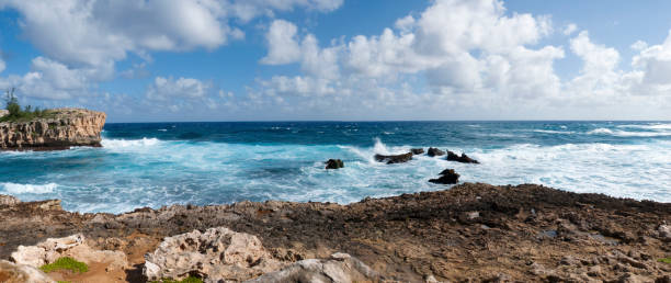 parte rocciosa della spiaggia di māhā'ulepū - mahaulepu beach foto e immagini stock