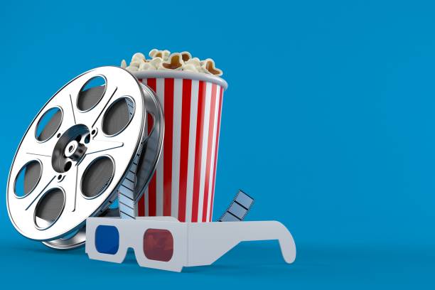 istock Film reel with popcorn and 3d glasses 1097563674