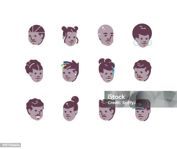 Diversity Avatars Flat Icons Series Stock Illustration - Download Image Now - Icon Symbol, Black History in the US, Characters