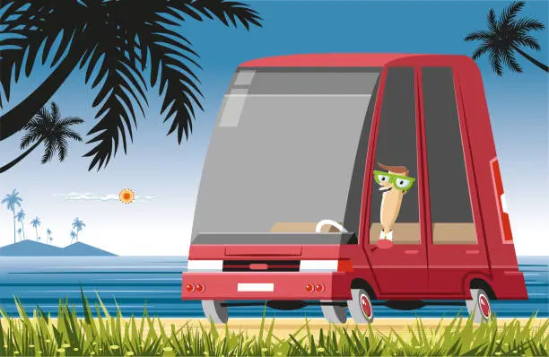 Vector illustration of Car on the beach