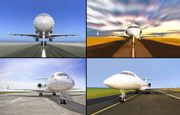컬렉션 4 럭셔리 전용 제트기가 착륙 또는 이륙 하는 동안 - landed airplane travel commercial airplane 뉴스 사진 이미지