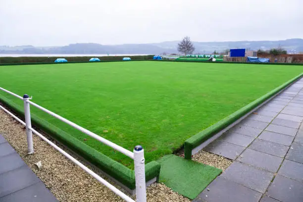 Bowling green lawn fresh cut and empty space uk