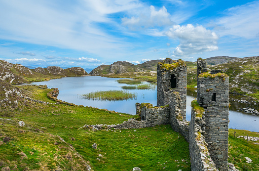 Dunlough Castle, ruins in Three Castles Head, in the Mizen Peninsula, County Cork, Ireland.