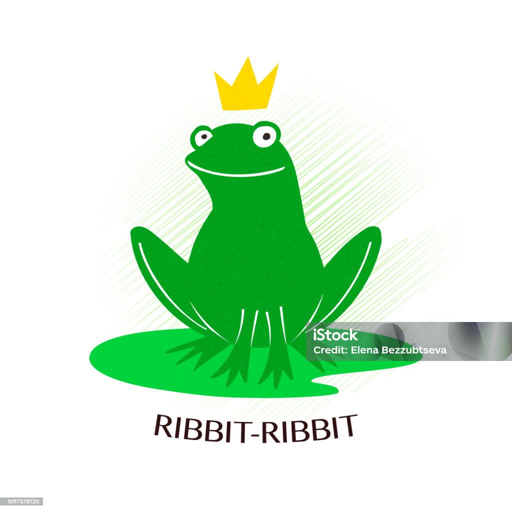 Cute green frog with crown isolated on white background Animal stock vector