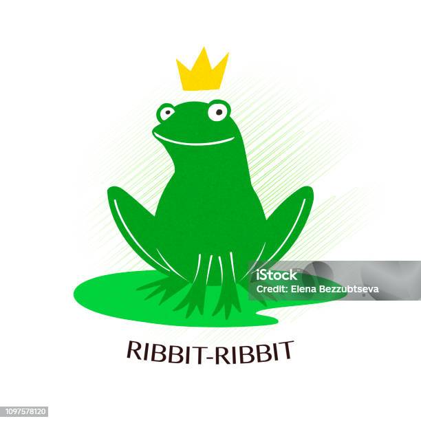 Cute Green Frog With Crown Isolated On White Background Stock Illustration - Download Image Now