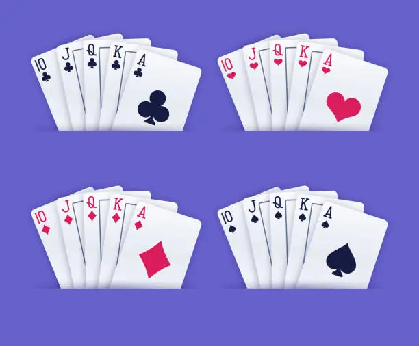 Vector illustration of Royal Flush Gambling Playing Cards