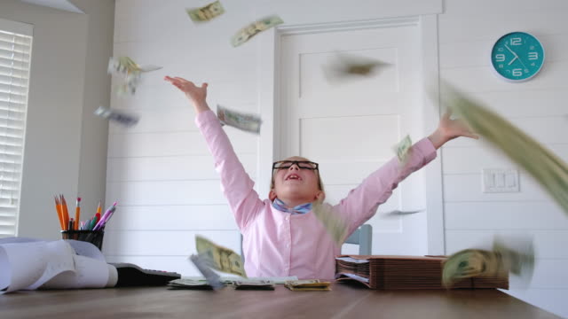 Young Girl Businesswoman Throwing Money