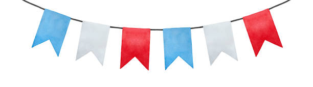 radosny i pozytywny proporzec bunting flage banner ilustracji. kształt prostokątny; błękitny, czysty biały, jasnoczerwone kolory. - french flag france red blue stock illustrations