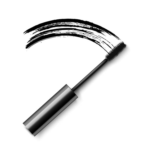 vektor realistische schwarze mascara mit abstrich spur isoliert auf weißem hintergrund - wimperntusche stock-grafiken, -clipart, -cartoons und -symbole