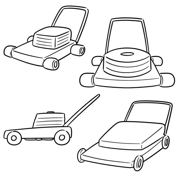 illustrazioni stock, clip art, cartoni animati e icone di tendenza di falciatrice - rotary mower illustrations