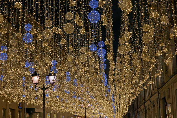 istock Street decoration in winter in snowfall. 1097598450