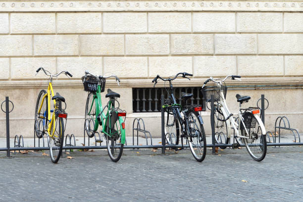 istock Bicycles on a bike rack 1097605090