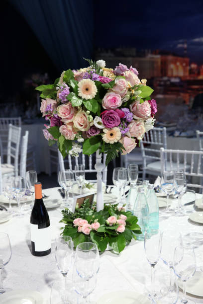 istock Festive table setting with a beautiful bouquet of roses 1097617554