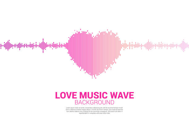 Sound wave heart icon Music Equalizer background. love song music visual signal soundtrack stock illustrations
