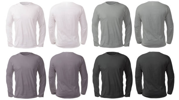 white black gray long sleeved shirt design template - long sleeved imagens e fotografias de stock