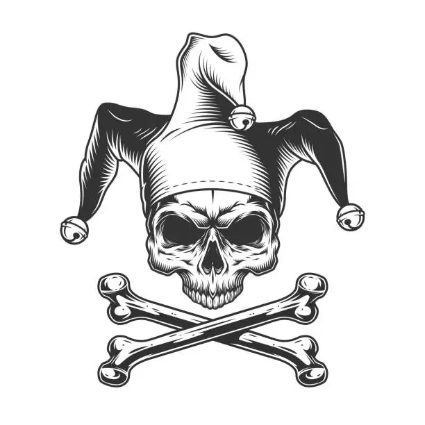 Vector illustration of Vintage jester skull without jaw