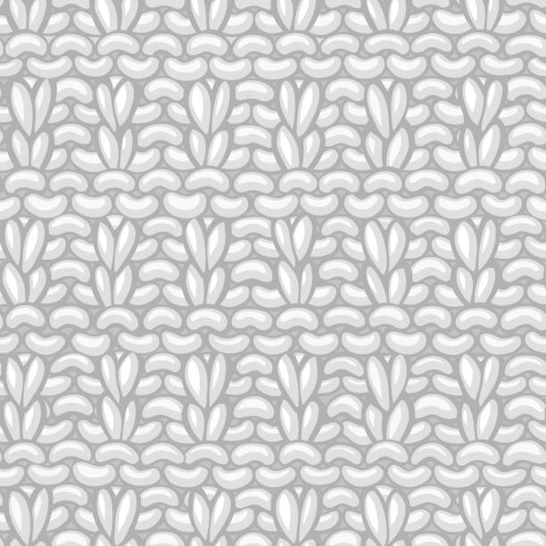 Vector Woolen Knitting Stitch Pattern. Hand-knitted boundless background. High detailed knitting fabric material. Hand-drawn white cotton knitwear. knitting textile wool infinity stock illustrations