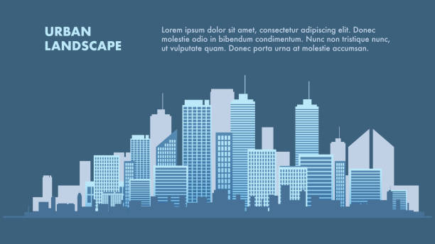 stockillustraties, clipart, cartoons en iconen met banner afbeelding stadslandschap metropolis - wolkenkrabber
