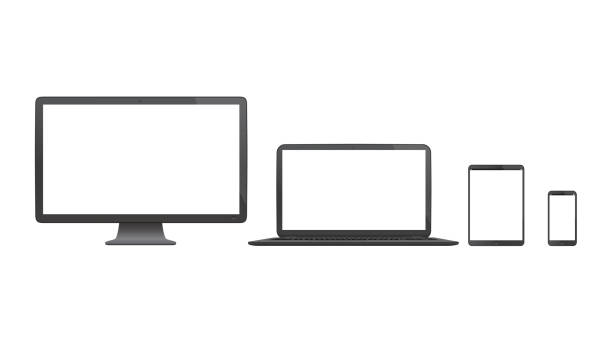 istock Realistic isolated set of device frames | Desktop monitor, laptop, tablet and smartphone | Transparent screens | Vector illustration 1097632374