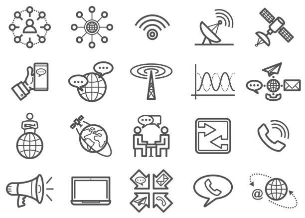 ilustrações de stock, clip art, desenhos animados e ícones de communication line icons set - oscillation