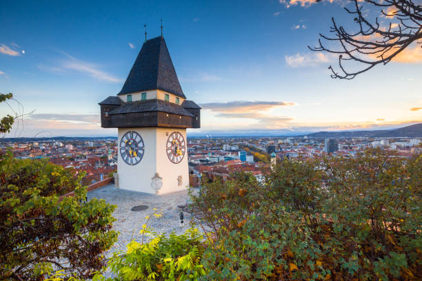 istock Graz clock tower at sunset, Graz, Styria, Austria 1097636138