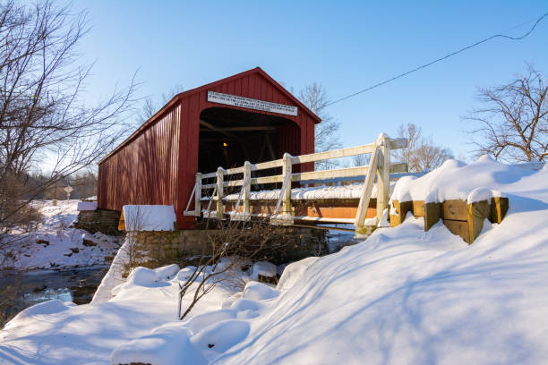 istock The Red Covered Bridge in Winter 1097636164