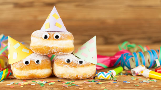 istock Carnival background with party decoration and cake 1097637810
