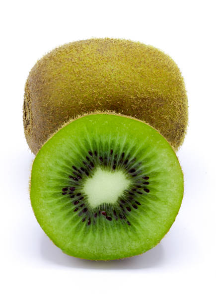 Ripe whole kiwi fruit and half kiwi fruit isolated on white background