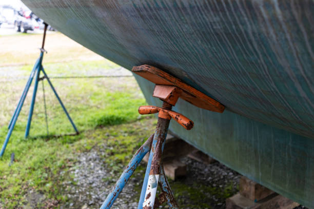 istock Sailboat on Jack Stands being Repaired 1097671244