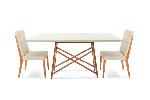 Wooden modern Table with chairs isolated on white background.
