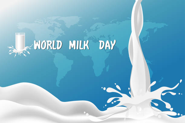牛乳のスプラッシュのベクトルは、世界地図、世界牛乳の日コンセプトで作成された乳白色の滑らかな波でドロップします。 - splashing water wave drop点のイラスト素材／クリップアート素材／マンガ素材／アイコン素材