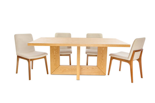 istock Wooden modern Table with chairs isolated on white background. 1097678832