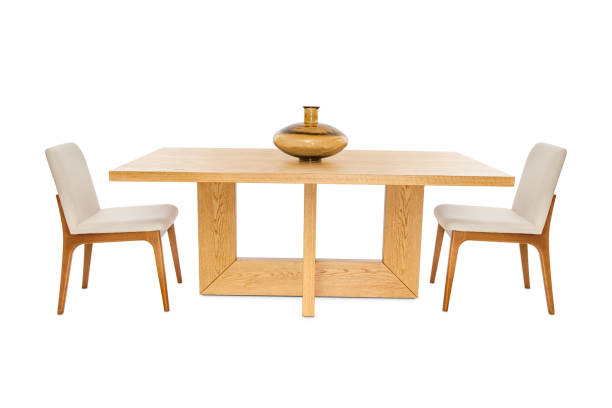 istock Wooden modern Table with chairs isolated on white background. 1097680048