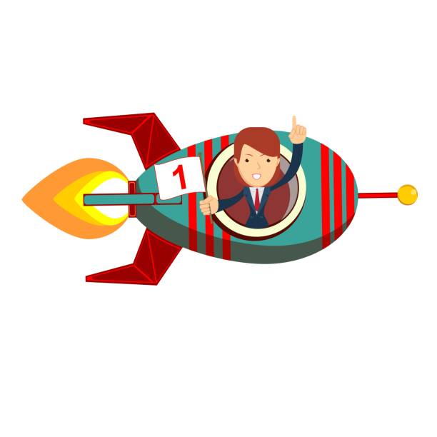 ilustraciones, imágenes clip art, dibujos animados e iconos de stock de feliz mujer bandera número una en la nave espacial - star nautical vessel one person direction