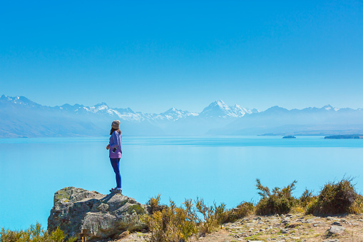 Asian woman travel enjoy at Mt.cook national park in New Zealand, Travel Destinations Concept