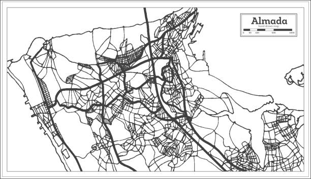 ilustrações de stock, clip art, desenhos animados e ícones de almada portugal city map in retro style. outline map. - almada
