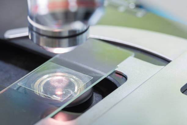 istock Close up of microscope at the blood laboratory, Concept Science and Technology 1097692136