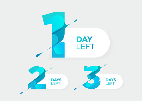 1, 2, 3 Days Left. Vector Futuristic Numbers. Sale Countdown Timer Bar. Date Badge for Promotion, Final Sale, Landing Page.