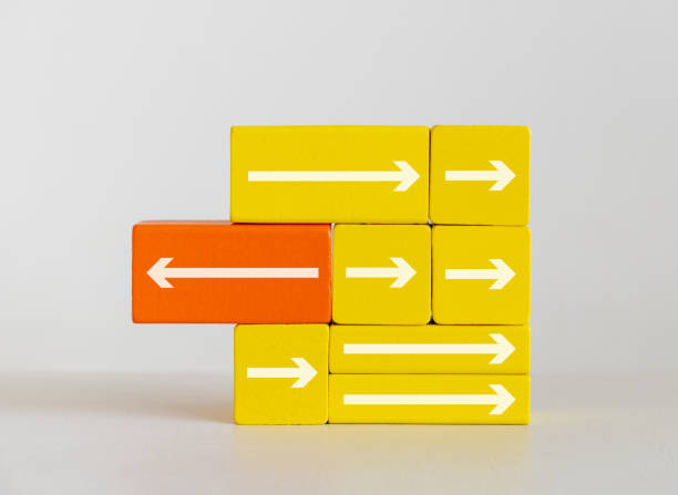 istock unique different arrow on wooden blocks toys, different leadership concept 1097707686