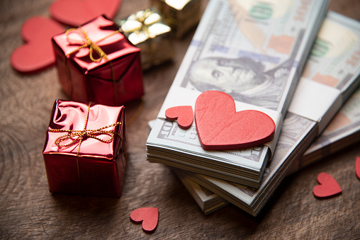 Valentine's day and money business concept