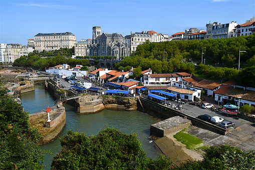 Small restaurants of the fishing port of Biarritz,a luxurious seaside tourist destination on the Atlantic coast in the French Basque Country.