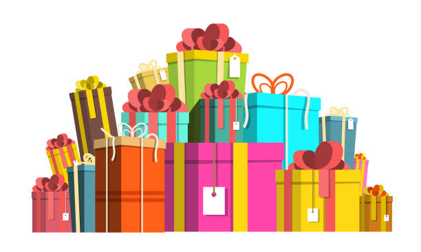 Gift Box Pile. Colorful Paper Vector Present Boxes Heap. vector art illustration
