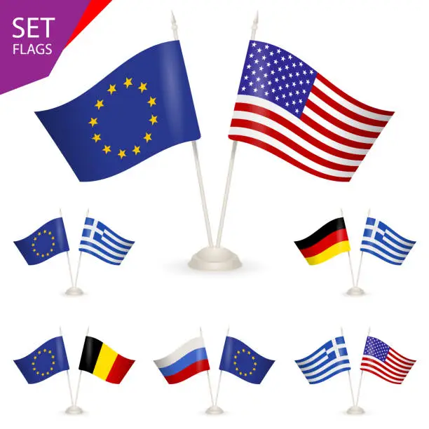 Vector illustration of SET - Table stand with flags.