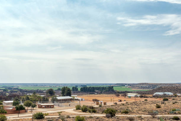 Orania, South Africa, September 1, 2018:  View of Orania as seen from Monument Hill. The sport facilities and farms are visible