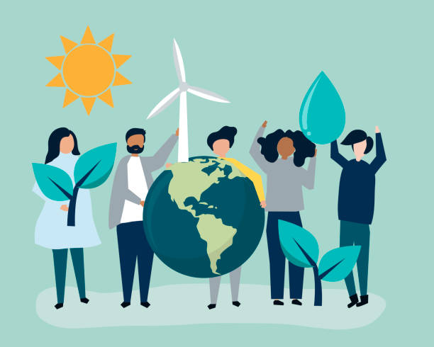 People with environmental sustainability concept People with environmental sustainability concept sustainable resources illustrations stock illustrations